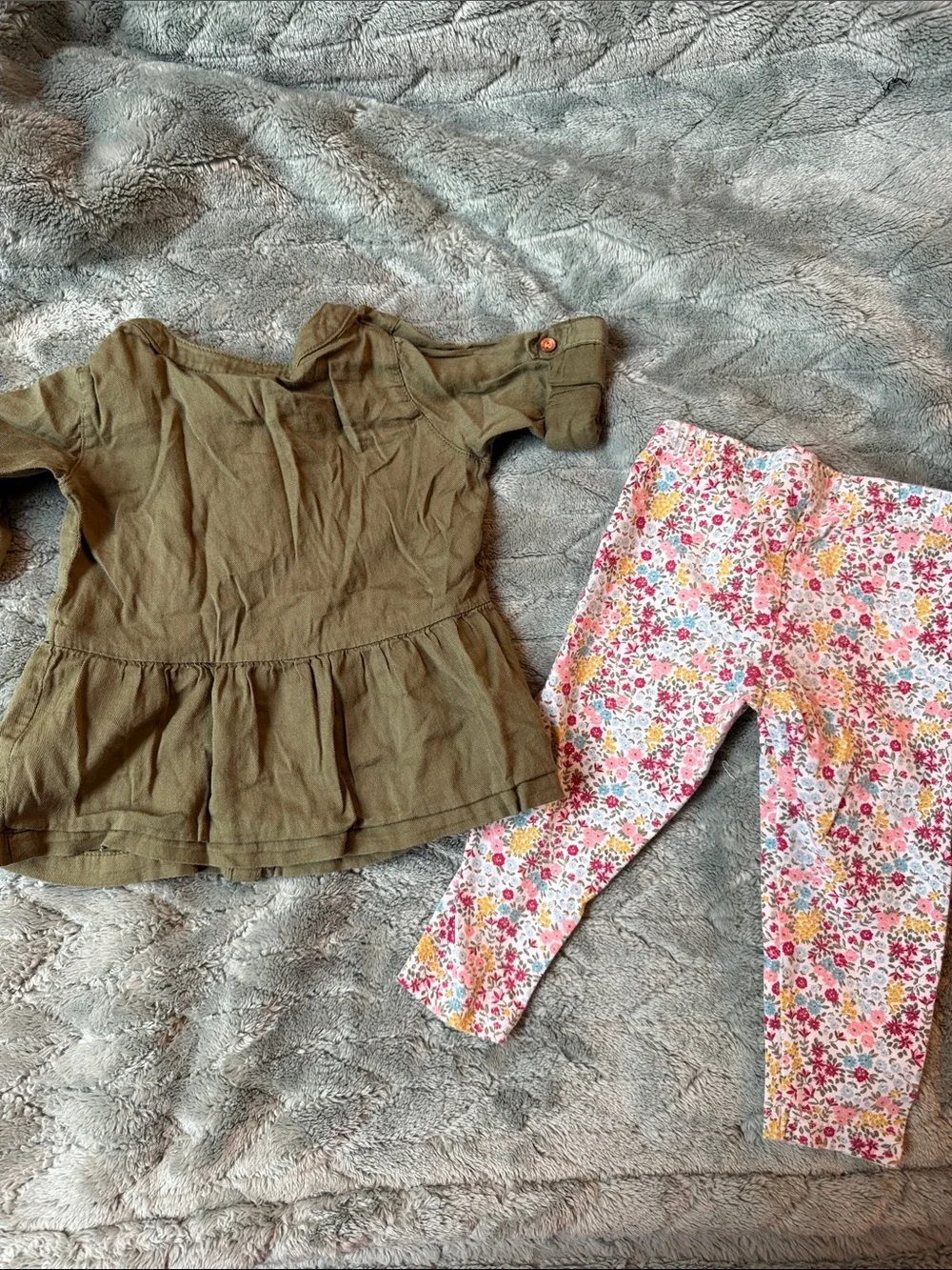 Carter's Olive Green Peplum Top with Floral Pink Leggings